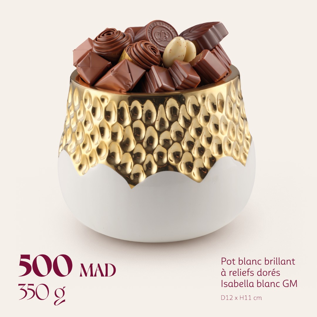 Pot blanc brillant à reliefs dorés Isabella blanc